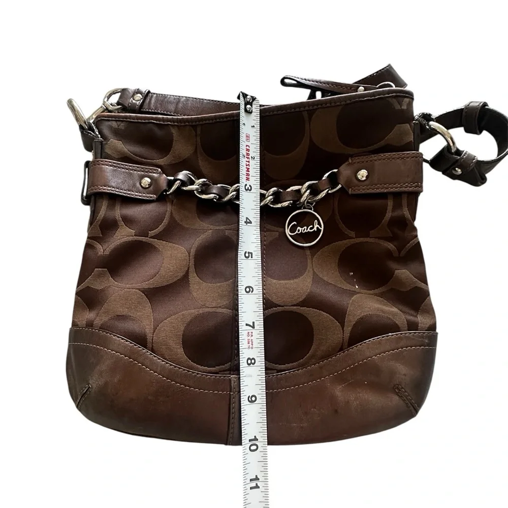 Coach F19730 signature monogram crossbody bag in chocolate‎ brown